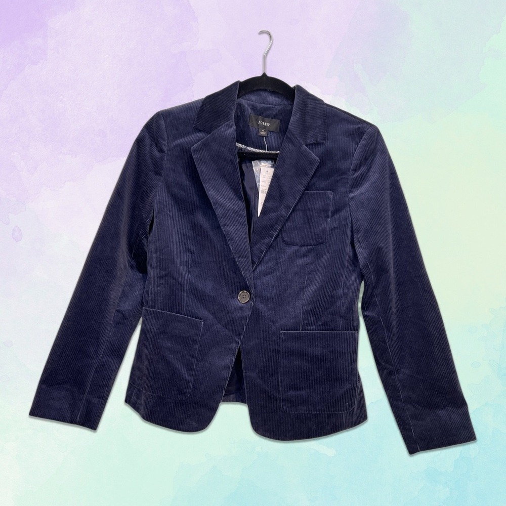 J. Crew‎ Navy Blue Corduroy Blazer Size 0 Dark Academia Preppy Work Professional